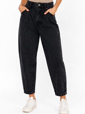 Zara Barrel Jeans Womens Size 2 Black High Rise Cotton Faded Black